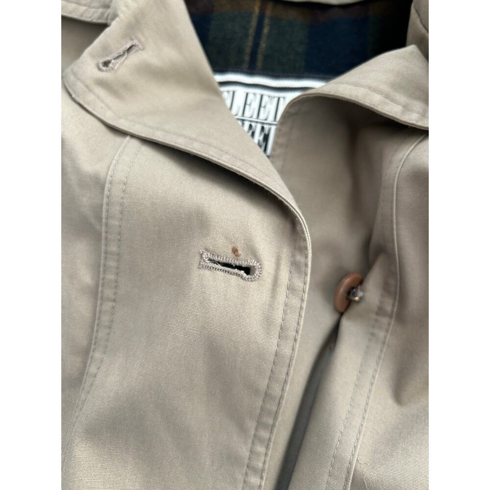 Vintage 80s Trench Coat Fleet Street Tan Leather Trimmed Women's 4 Petite Preppy - Picture 9 of 11